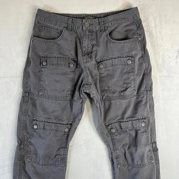 Christian Audiger Cargo Pants Mens 34 Gray Military Y2K Pockets Ed Hardy Style - Picture 2 of 10